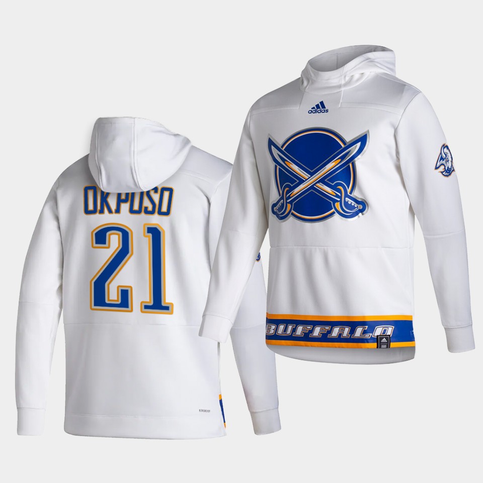 Men Buffalo Sabres #21 Okposo White NHL 2021 Adidas Pullover Hoodie Jersey